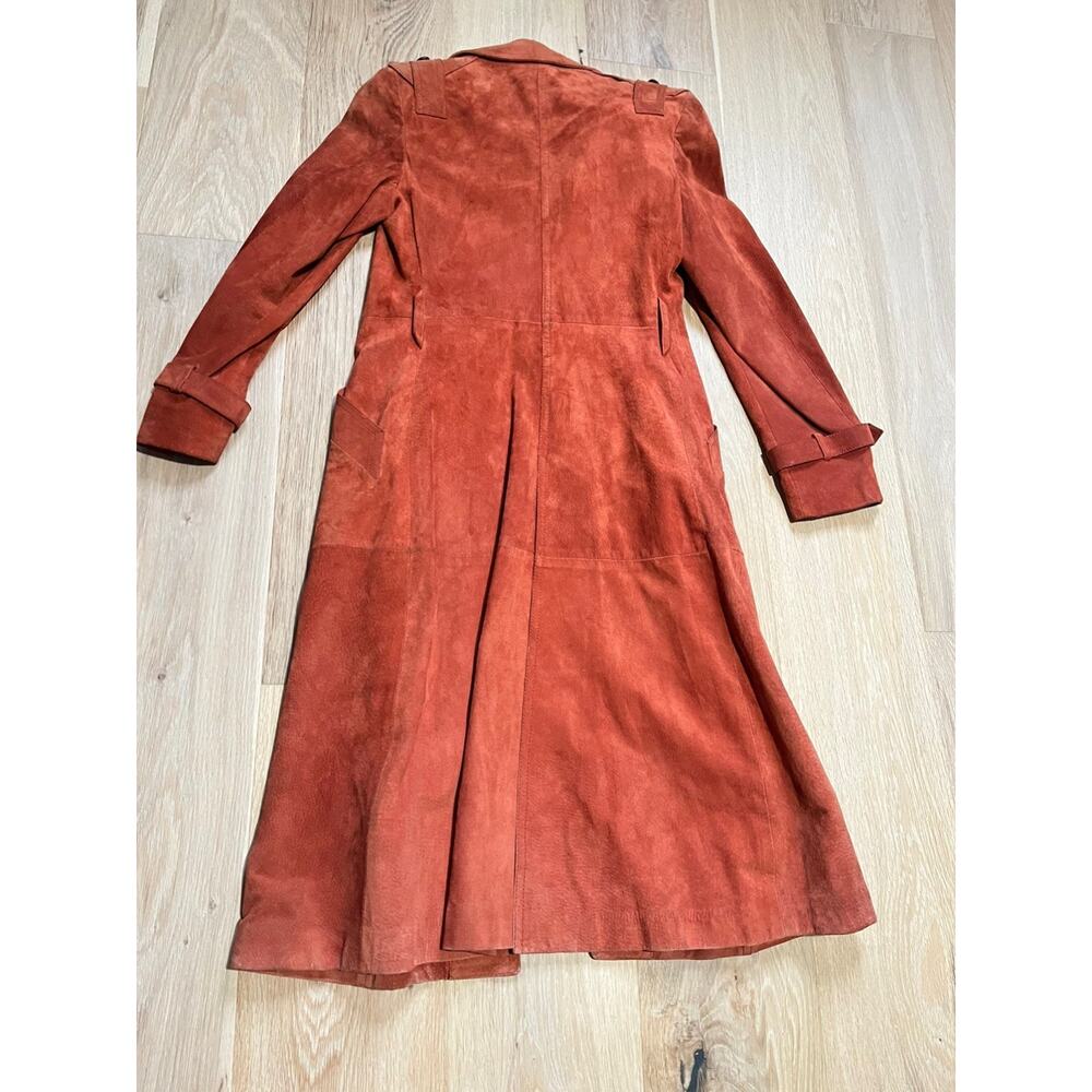 1970s Vintage Cognac Suede Leather Duster Coat Sz 10 Made in Brazil Streetwear - Picture 2 of 16